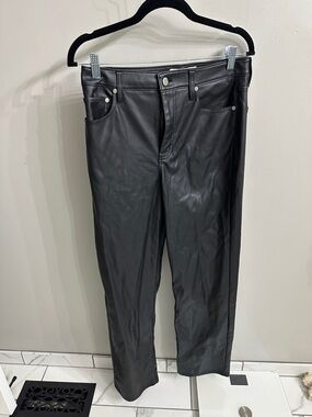 Wide Leg Faux Leather Pants - Black